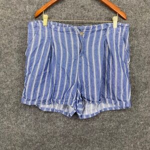 Helium London Blue White Striped High Rise Shorts Plus Size 1X Nautical Cotton